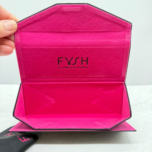 Fysh UK Urban Kool Eyewear Eyeglass Case Black Pink Magnetic Tri Fold w/ Cloth - Picture 3 of 8